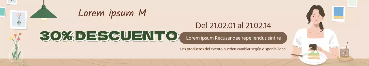 verde beige ilustración interior moderno hogar cafetería evento promoción