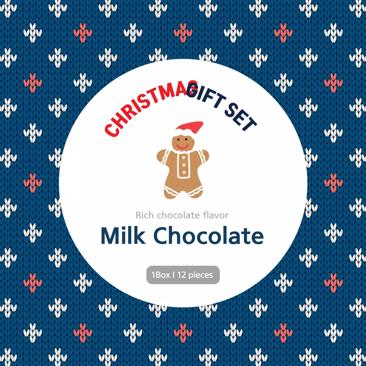 Blue Ivory Knit Pattern Christmas Chocolate Packaging Label