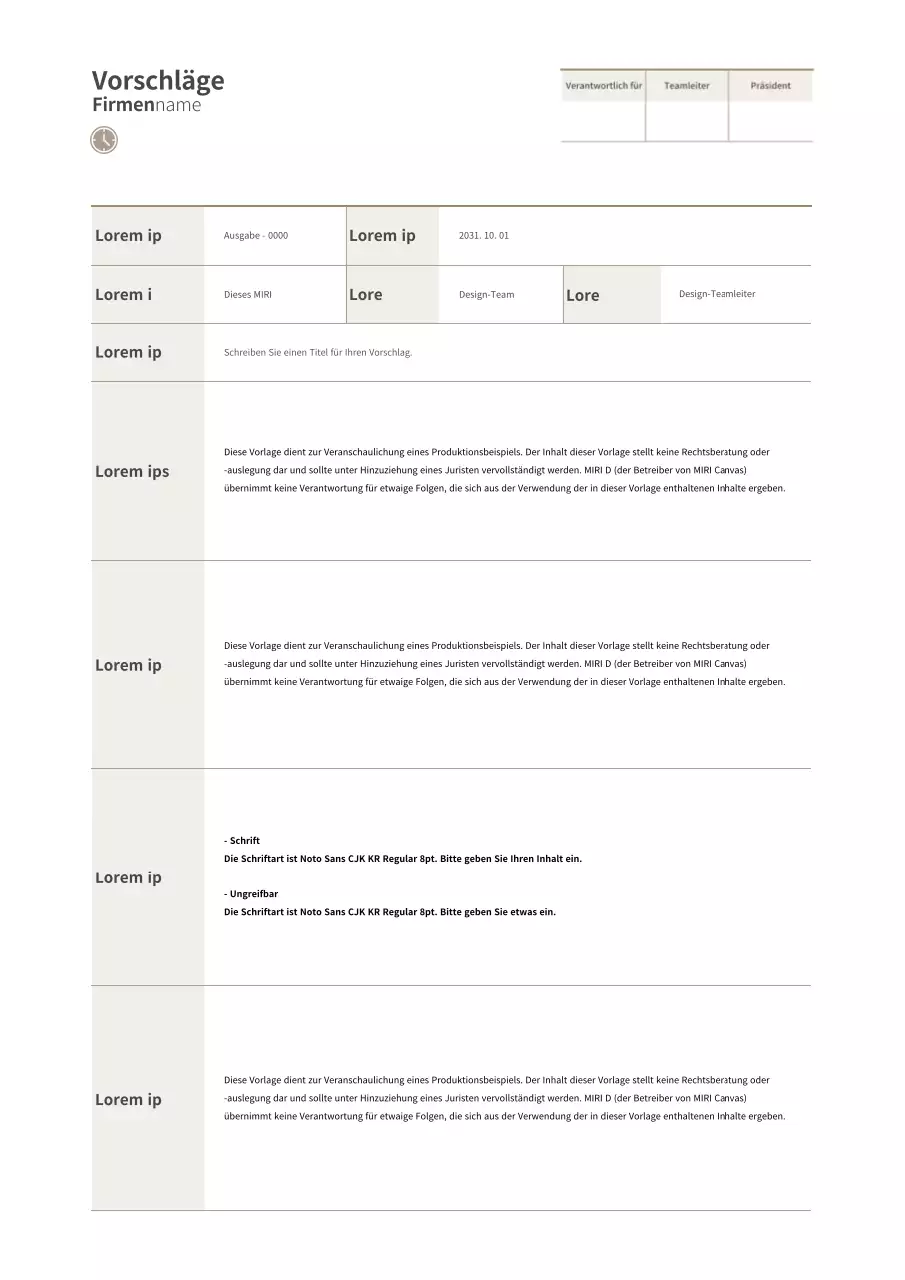 Brauner, einfacher, tabellarischer Vorschlag