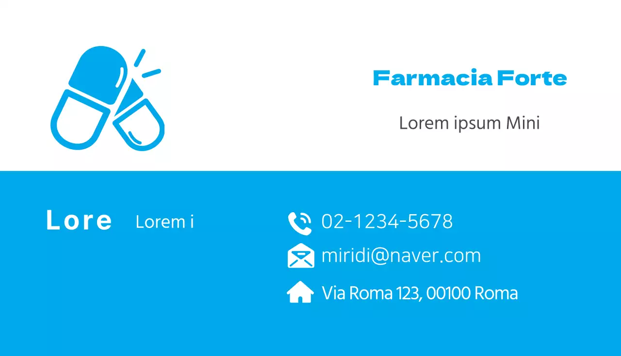 Biglietto da visita illustrato azzurro per farmacia