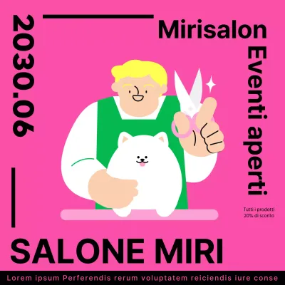 Una simpatica promozione illustrata in rosa per un salone di toelettatura per animali domestici