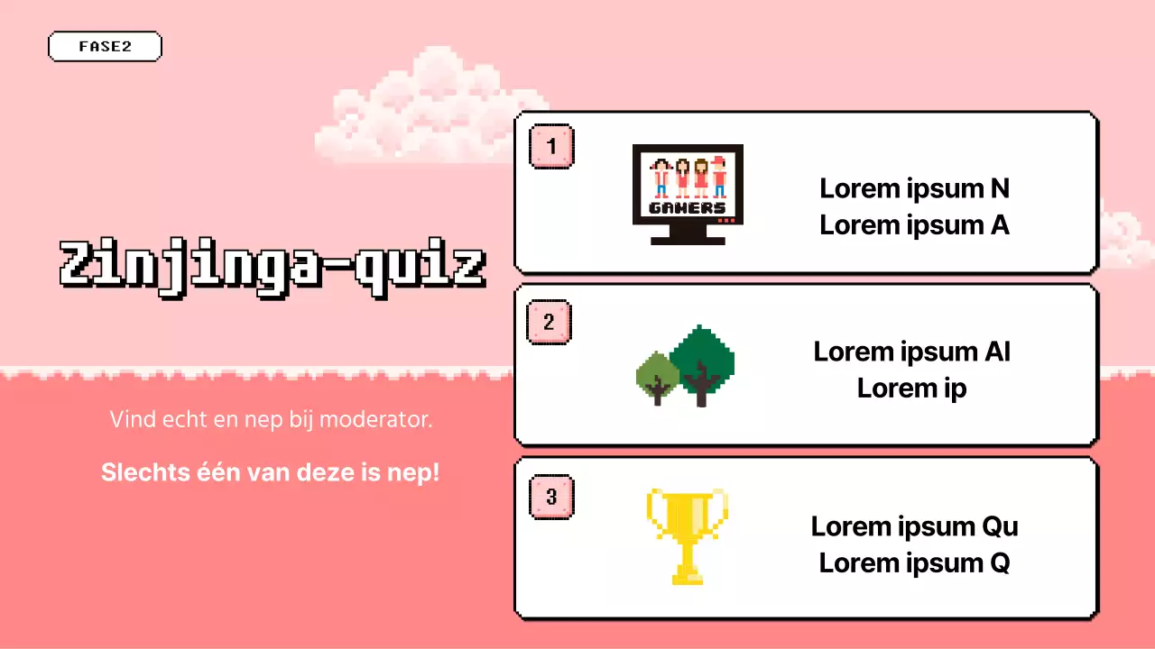 Workshop-quizspel met een blauw en geel korrelig gevoel