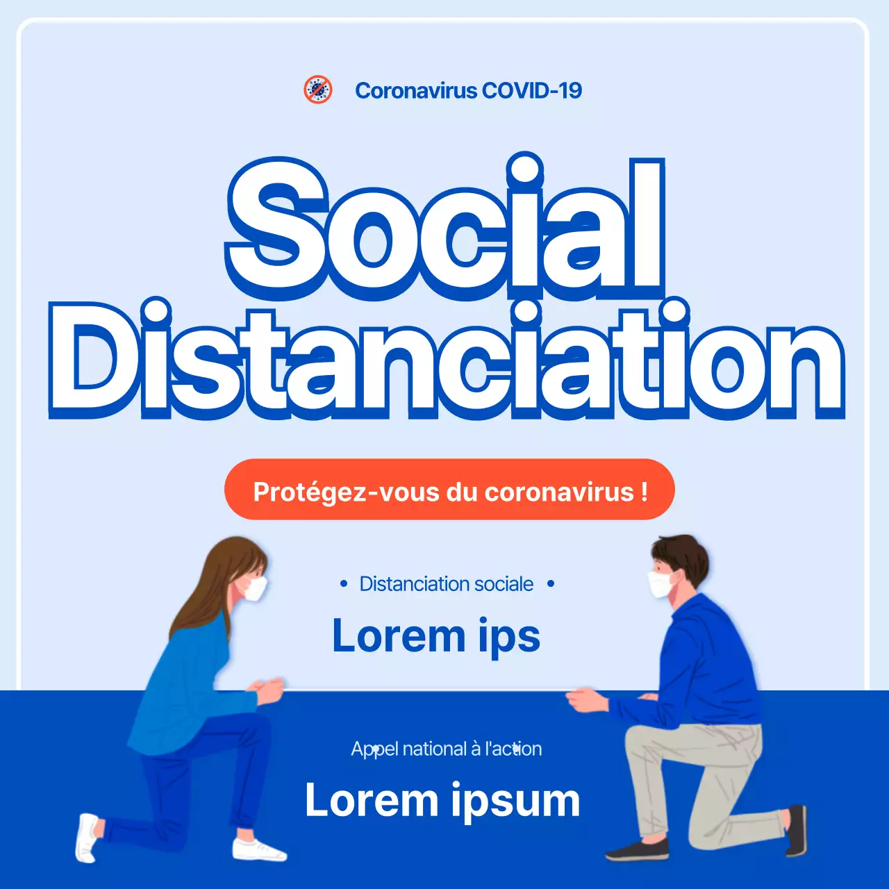 Un guide bleu et blanc de la distanciation sociale pour prévenir la COVID-19