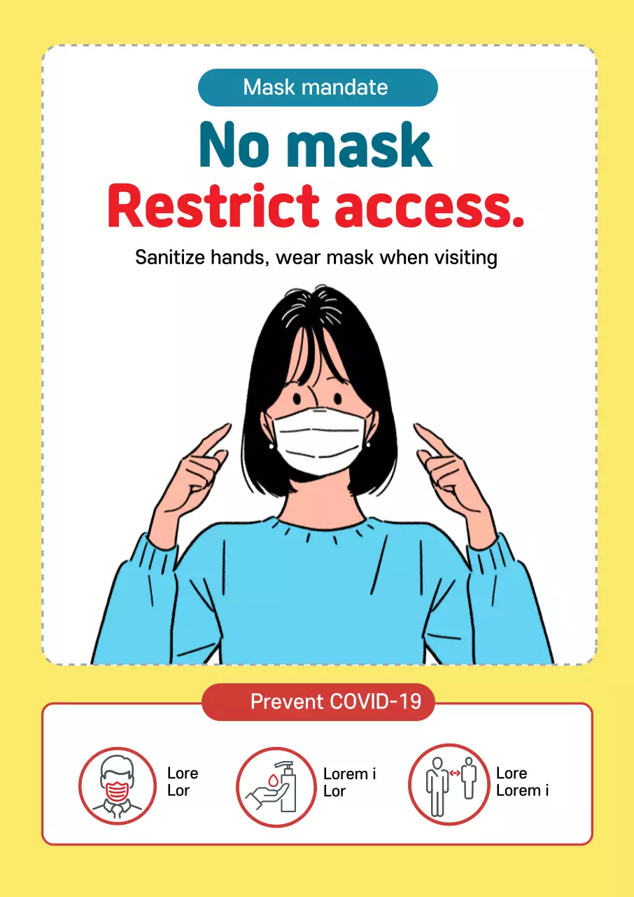 Thông báo cấm vào nếu không đeo khẩu trang hình minh họa màu vàng