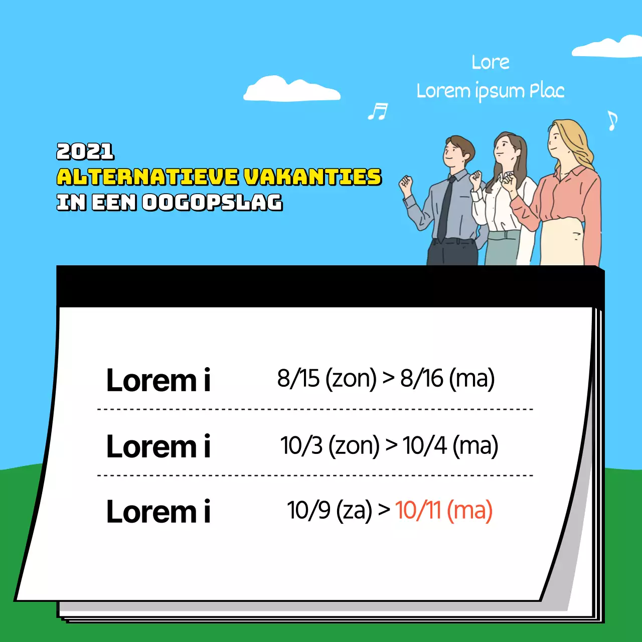 Afwisselende feestdagen in één oogopslag met gele en zwarte notitieblokillustraties gemarkeerd