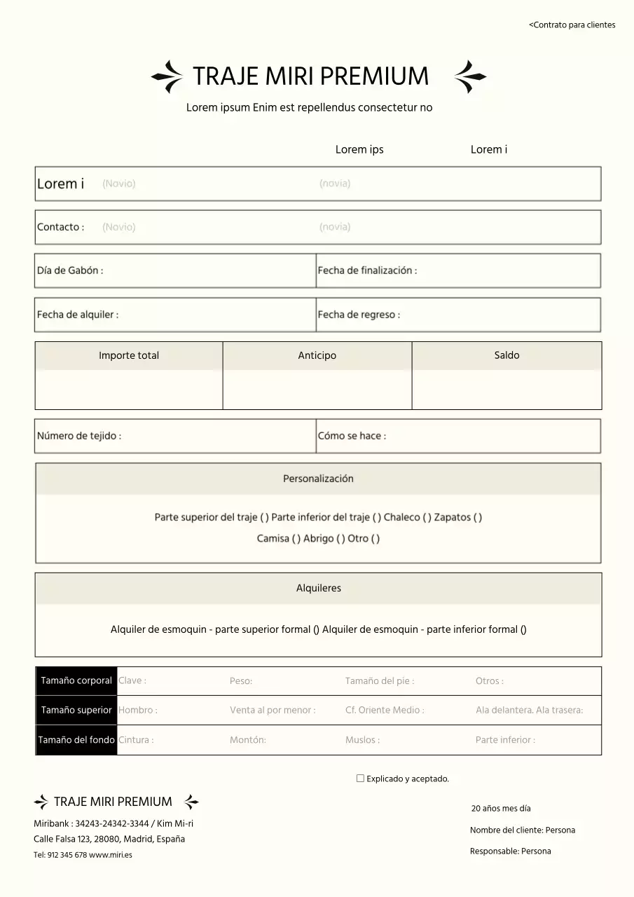 Modelo de contrato para ropa formal de negocios de Brown's