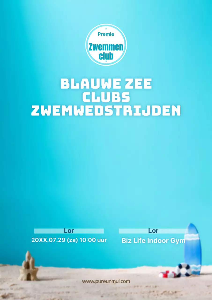 Promoot de zwemmeeting van je zwemclub met een blauwe strandfoto