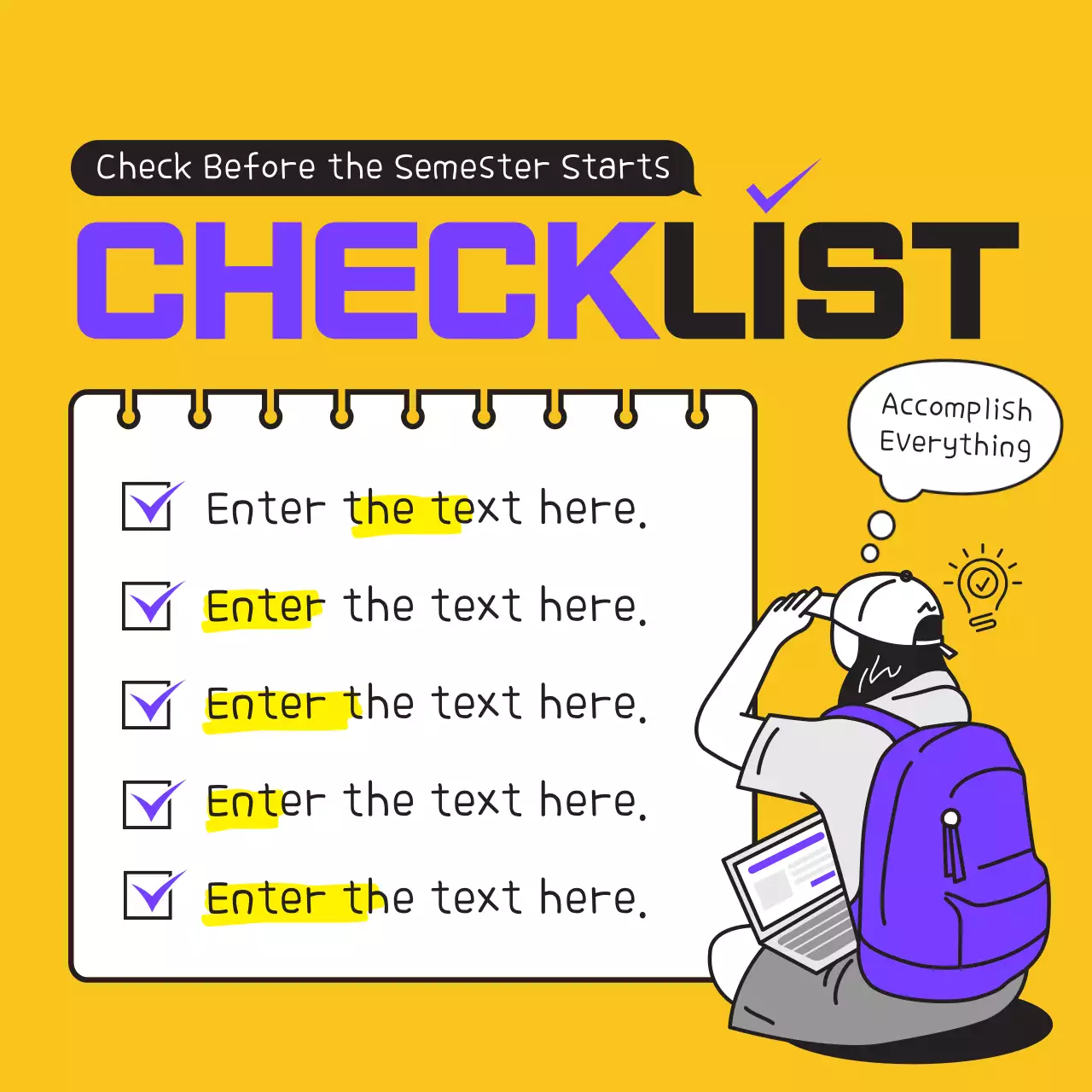 Yellow Minimal Student Checklist Social Media Post