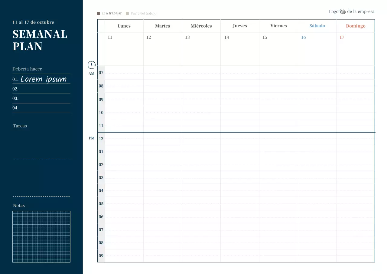 Agenda digital semanal sencilla de estilo business en azul marino
