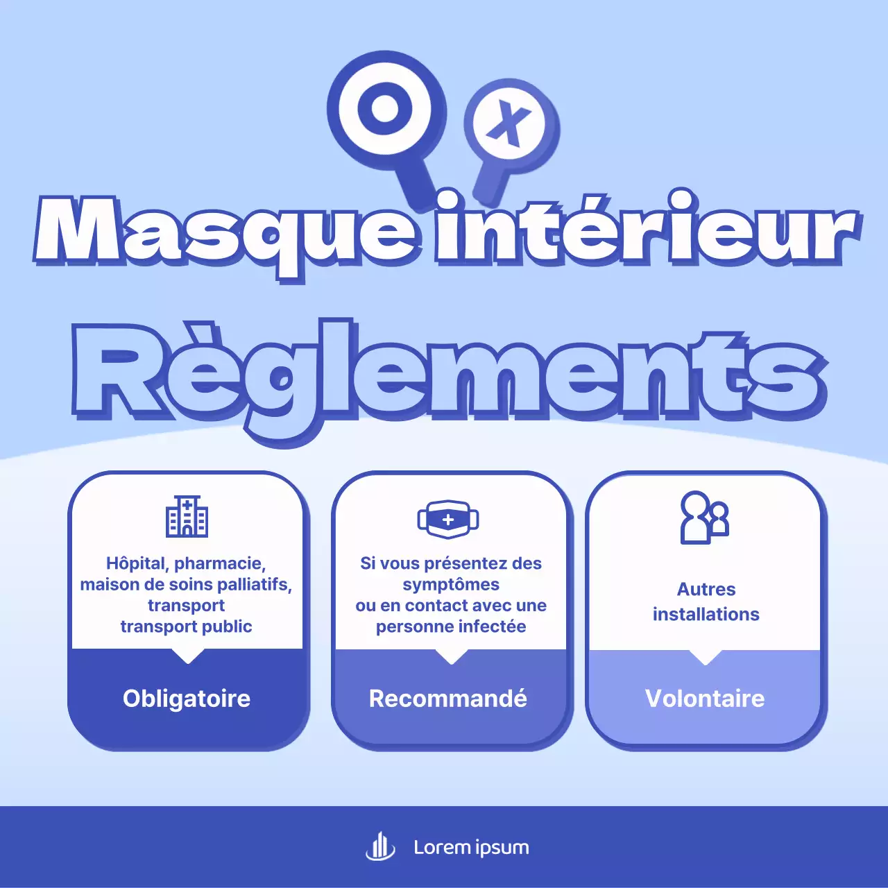 Bleu, propre, masque d'intérieur, installation obligatoire OX guidance