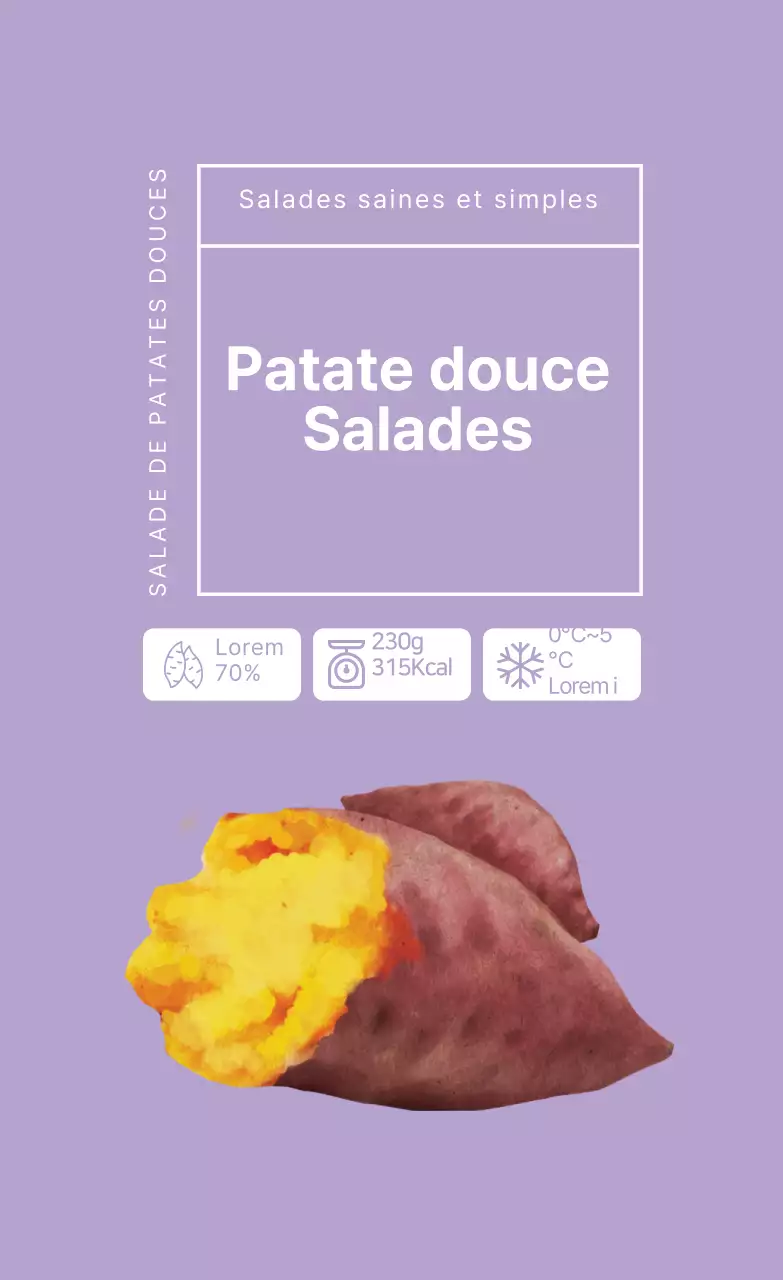 Salade de patates douces illustrée de violet Étiquette alimentaire