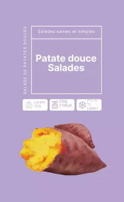 Salade de patates douces illustrée de violet Étiquette alimentaire