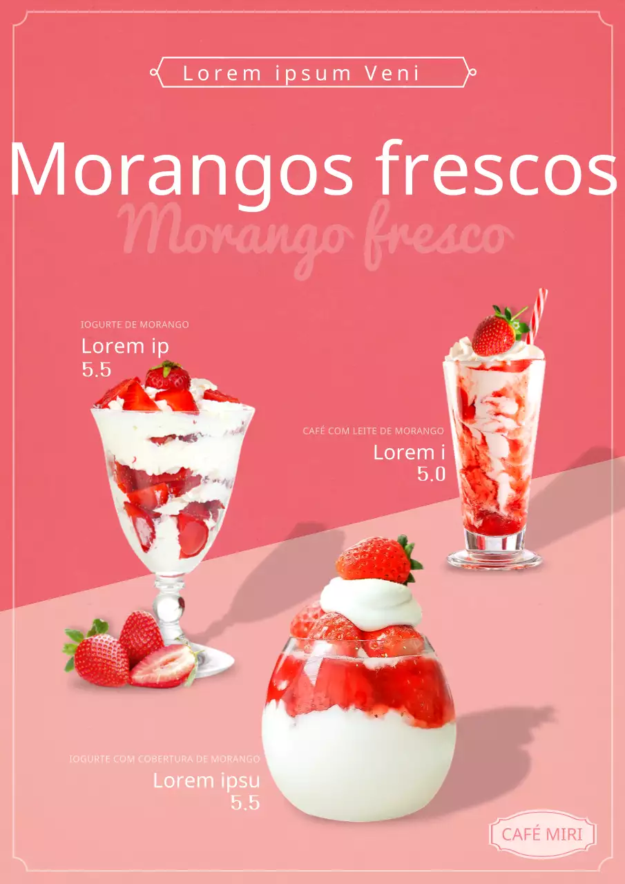 Promover a sua loja de iogurtes de morango vermelho e cor-de-rosa