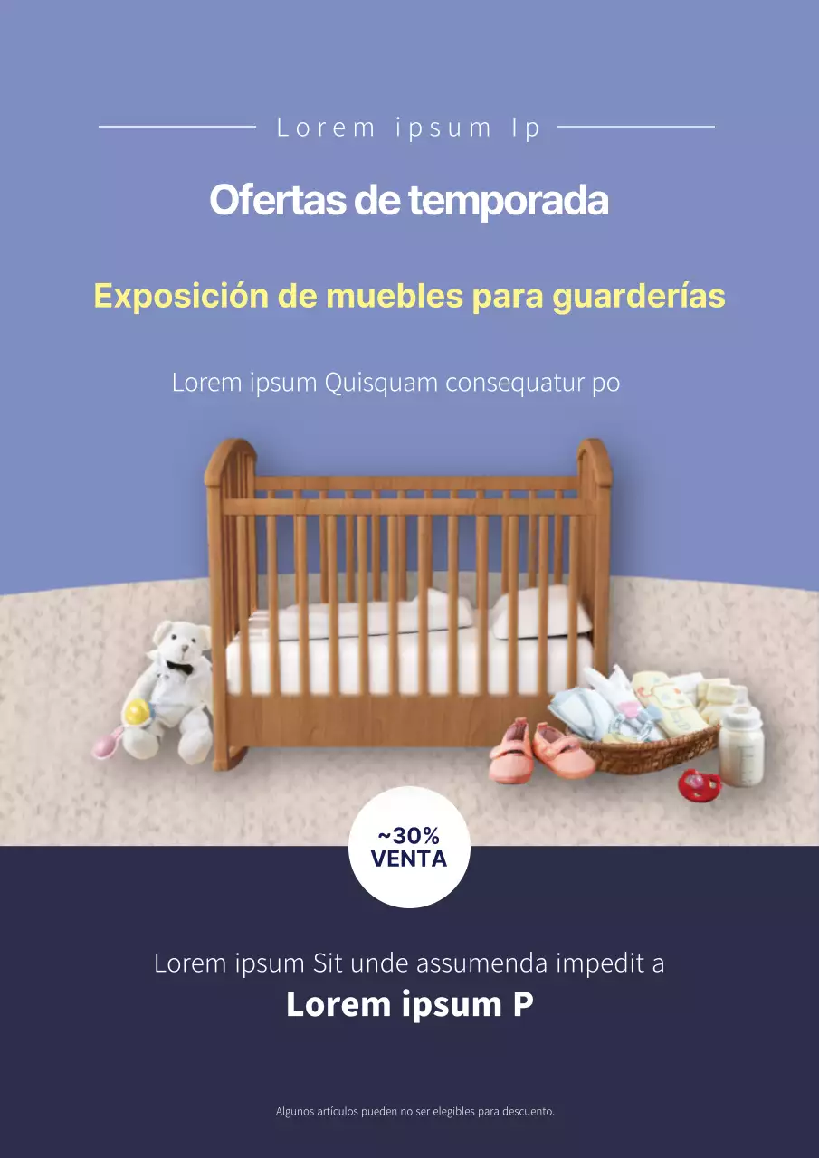 Webposter para un evento de promoción de interiores de muebles infantiles azul marino
