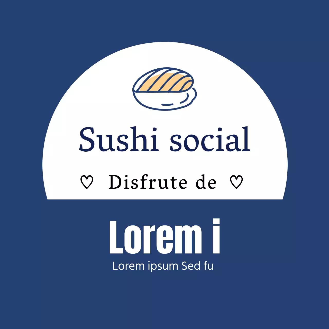 Ilustración azul sencilla etiqueta restaurante sushi