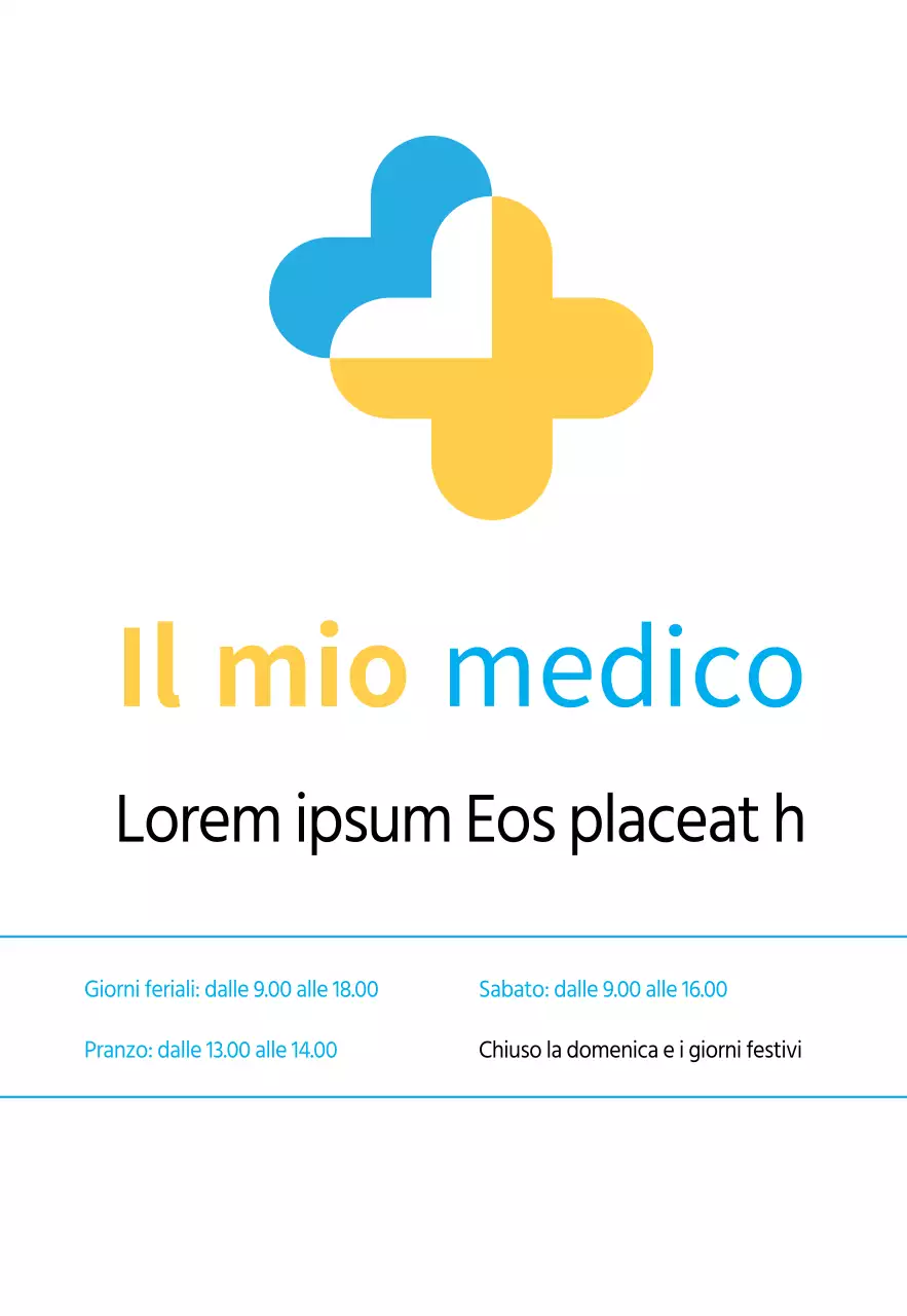 Un ambulatorio di medicina interna di colore blu e giallo, dalle linee pulite.