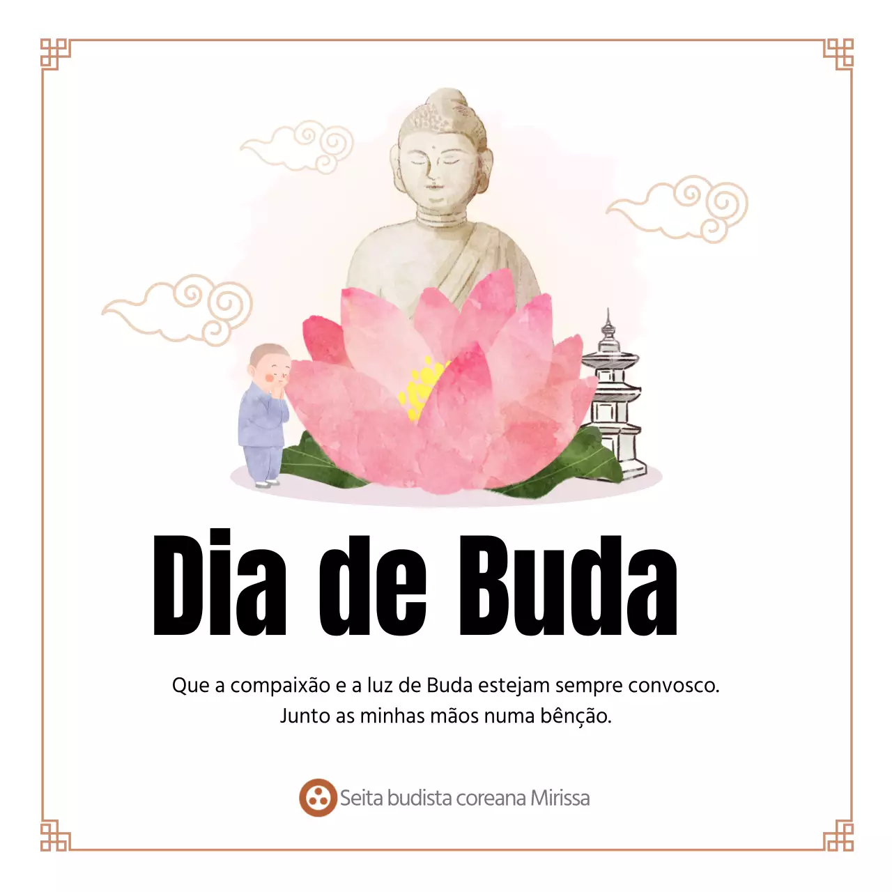 Faixa de saudação com linhas simples para o aniversário de Buda com uma ilustração de Buda