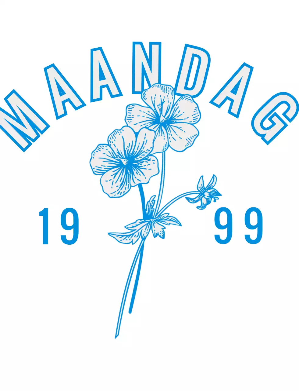 Vintage bloemenillustraties en dag van de week in blauwe letters