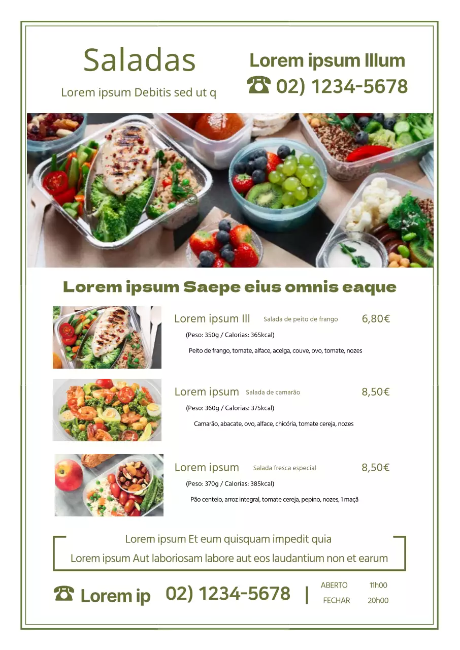 Foto verdeAlimentos em destaque Menu de saladas