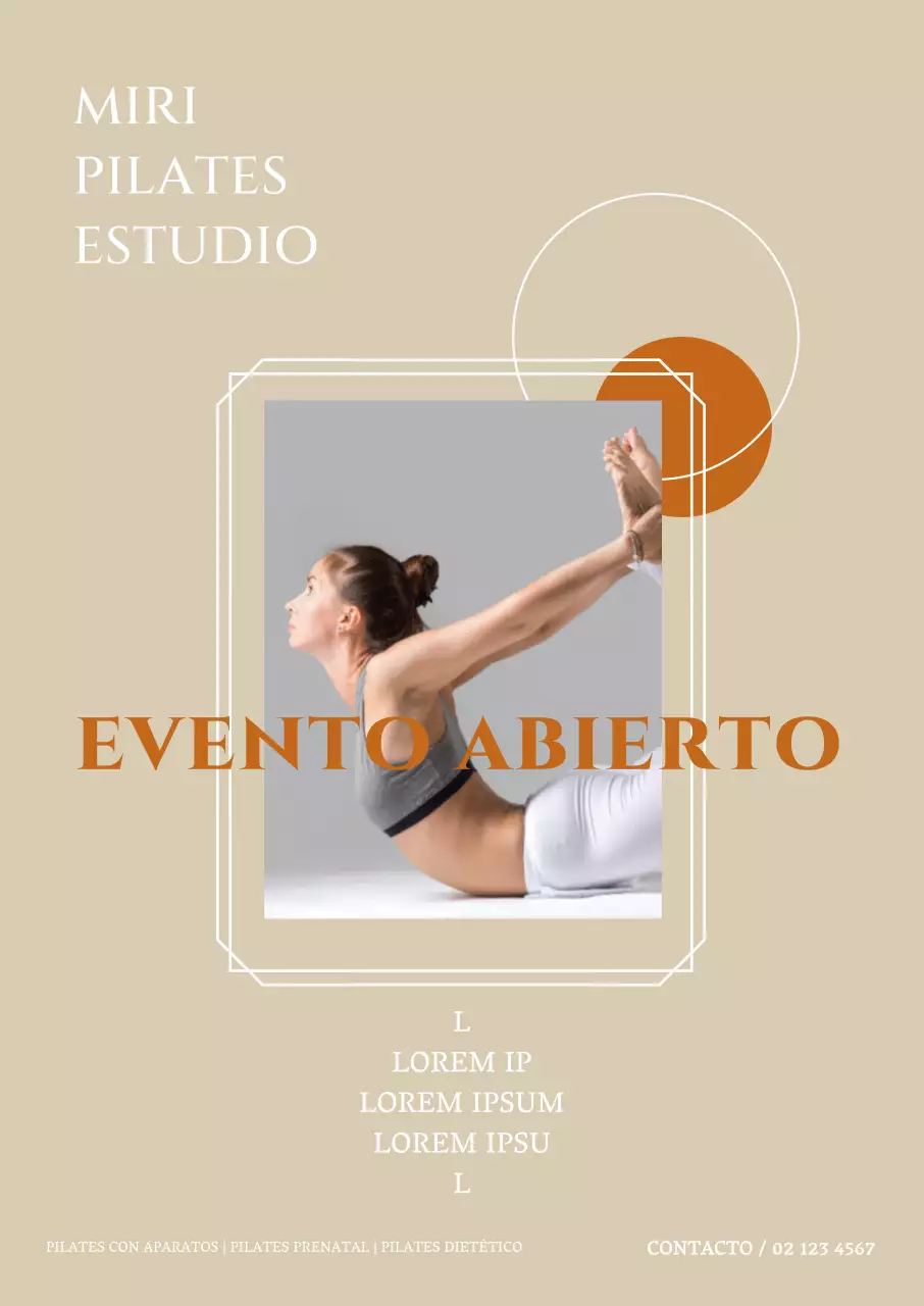 Evento abierto de Simple Pilates en marfil y naranja