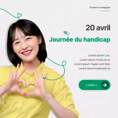 Concept de campagne pour la journée du handicap en vert et jaune