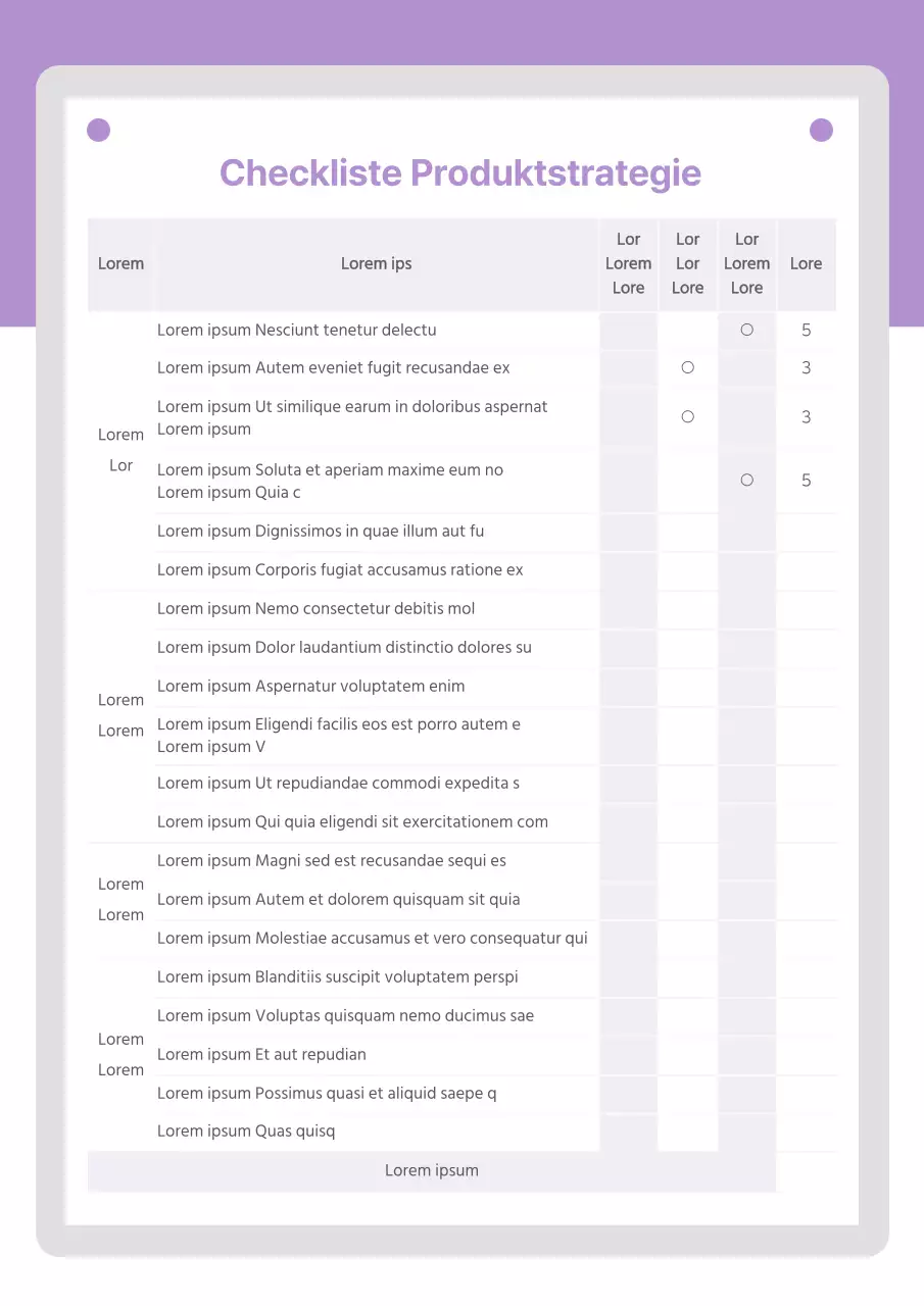 Produktstrategie Checkliste in Lila Produktentwicklung Produktwettbewerb Business Marketing Checkliste Dokumentation