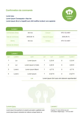 Confirmation de commande de la part du centre commercial de plats d'accompagnement aux couleurs chartreuses