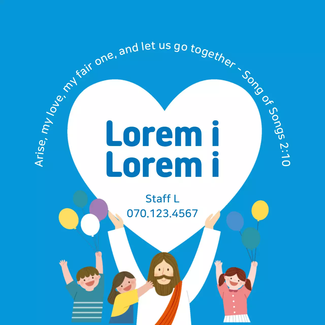 Light blue character illustration church