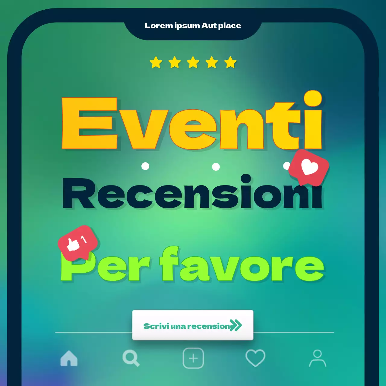 Rivedere le piazze dei social media per la promozione degli eventi con una nuova combinazione di colori verde e giallo, con particolare attenzione ai titoli.