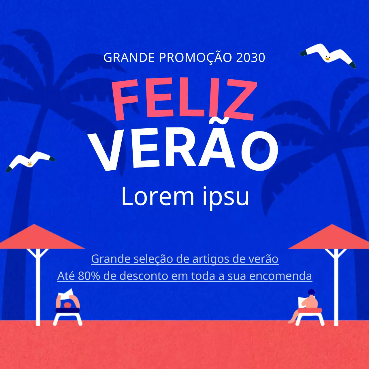 Promover uma venda de verão gira em azul e rosa