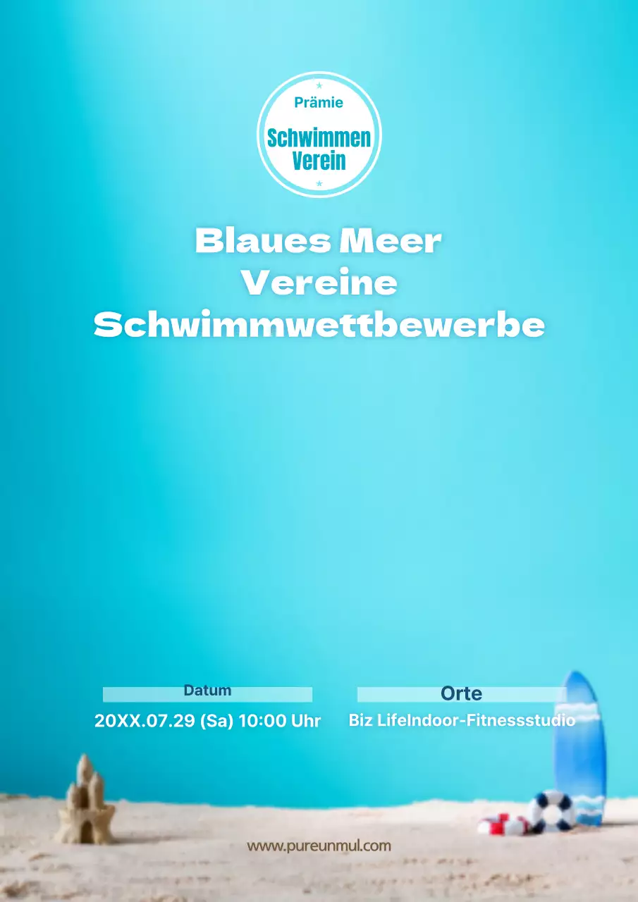 Werben Sie mit einem blauen Strandfoto für das Schwimmfest Ihres Vereins