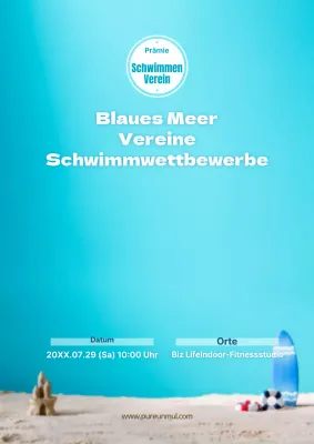 Werben Sie mit einem blauen Strandfoto für das Schwimmfest Ihres Vereins