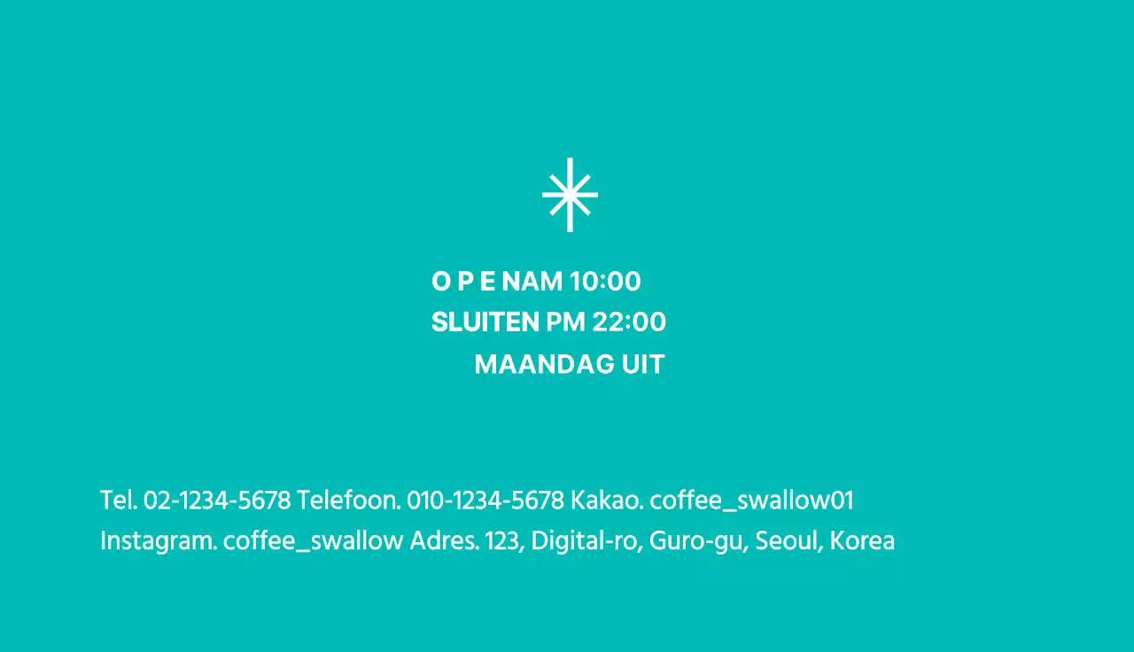 Eenvoudig turquoise grafisch visitekaartje voor een café