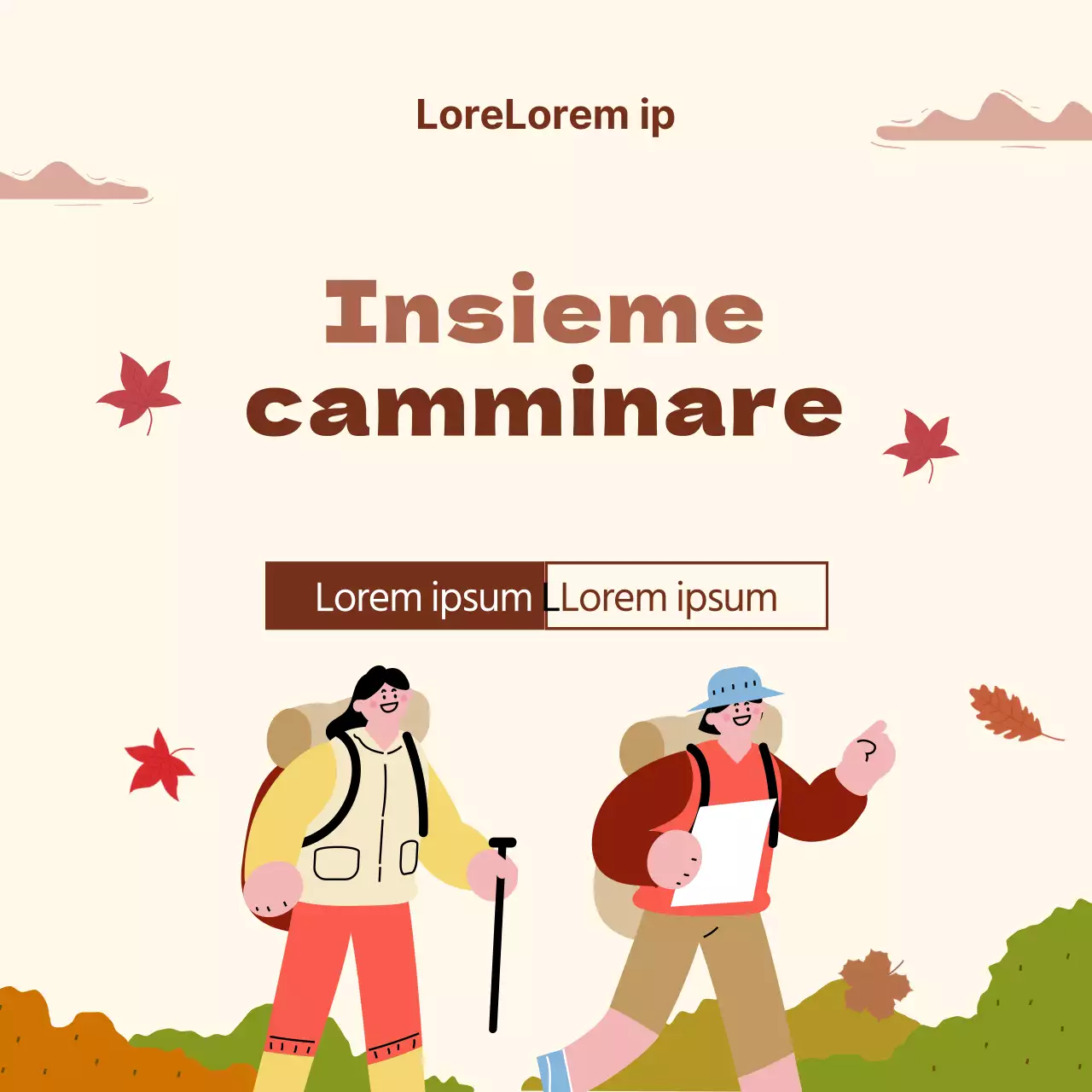 Modello di guida per il festival d'autunno, escursioni, trekking e manifestazioni in beige e marrone