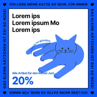 Eine niedliche, blaue, illustrierte Werbung für Katzenbedarf.
