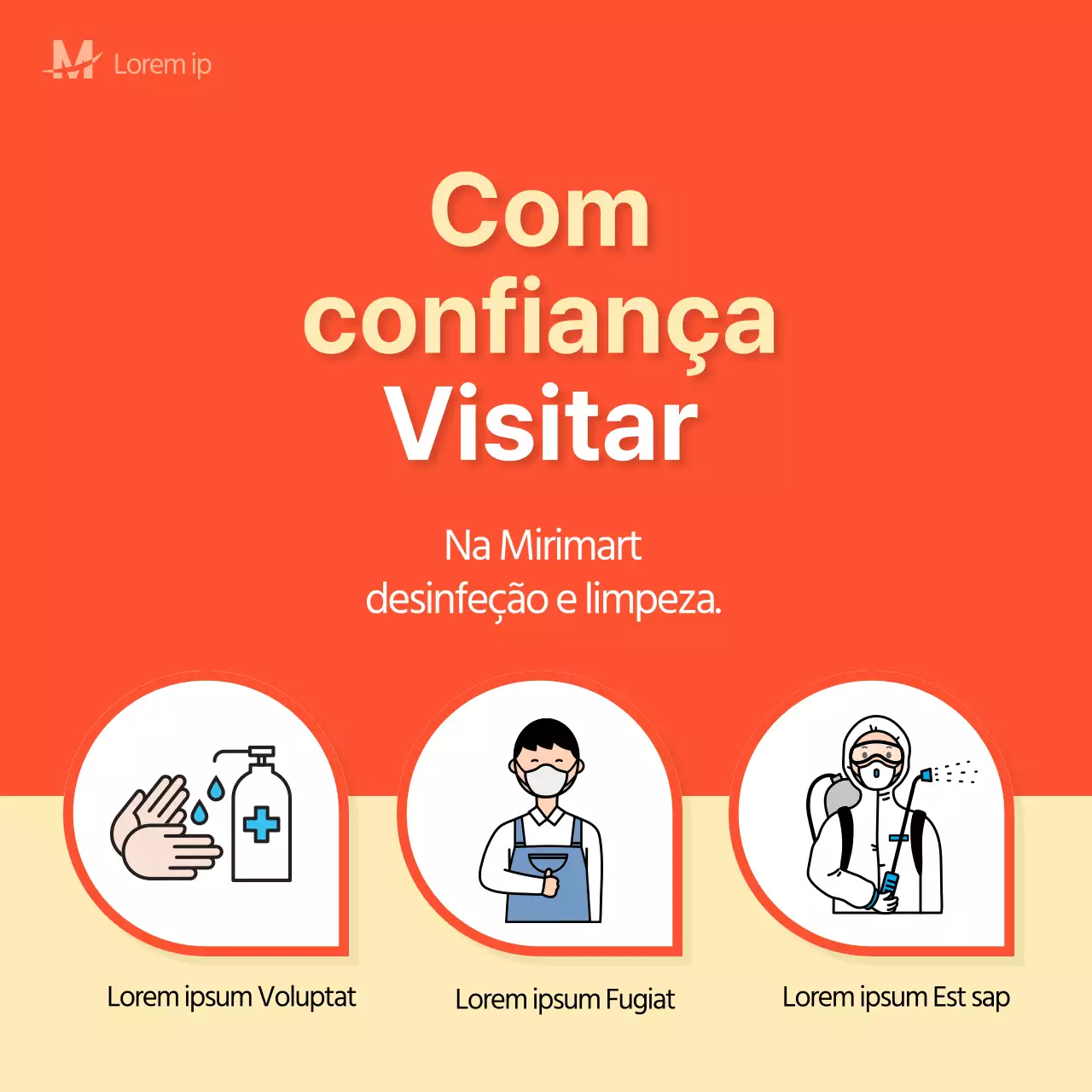Faixa de orientação sobre a COVID-19 simples e concisa, a amarelo-laranja
