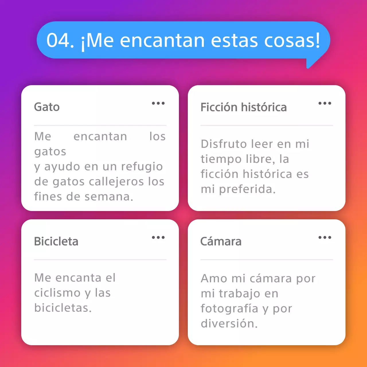 Instagram concepto inanimado bio en degradado púrpura y naranja