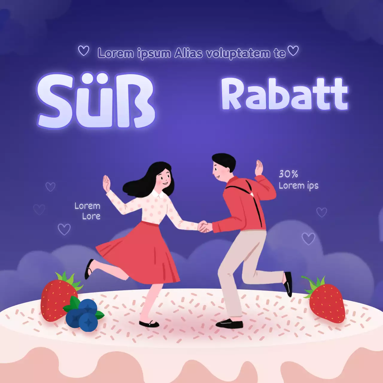 Rabatt auf Valentinskuchen mit blauem Hintergrund