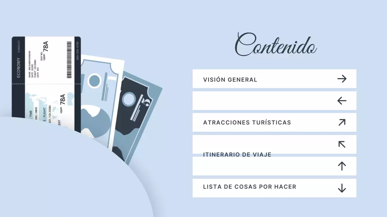 Itinerario con ilustraciones de los destinos europeos en azul claro