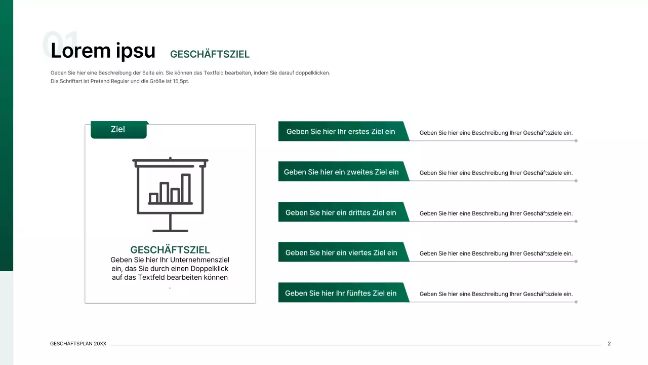 Präsentationsmappe für einen Geschäftsplan mit einem Indexkonzept in Grün mit Farbverlauf