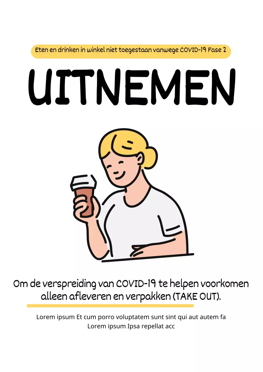 Wit gele geïllustreerde meeneem instructies