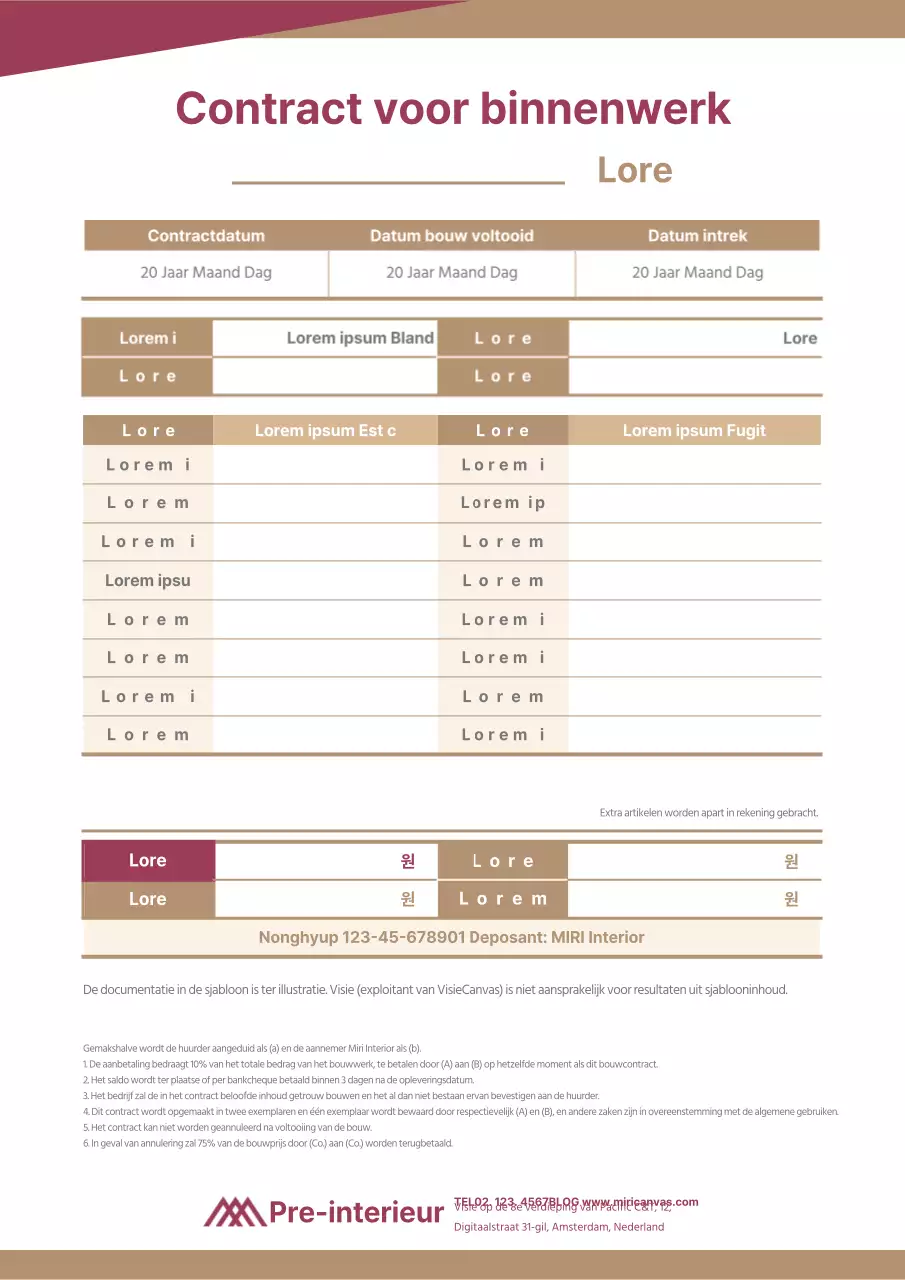Interieur verlovingsbrief met een eenvoudig ontwerp in wijn- en goudkleuren