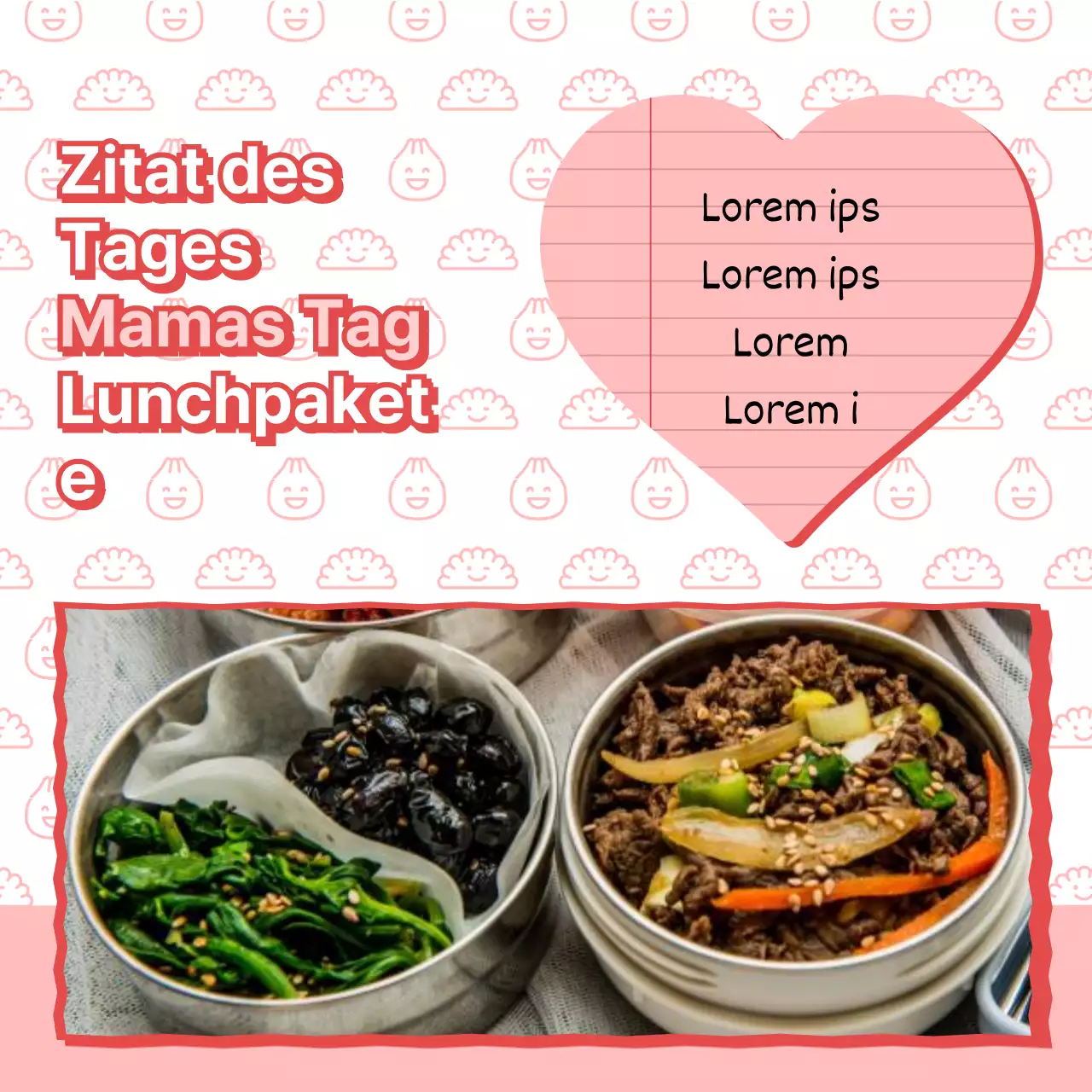 Rosa und weiße Lunchbox Mahlzeit Leitfaden Post