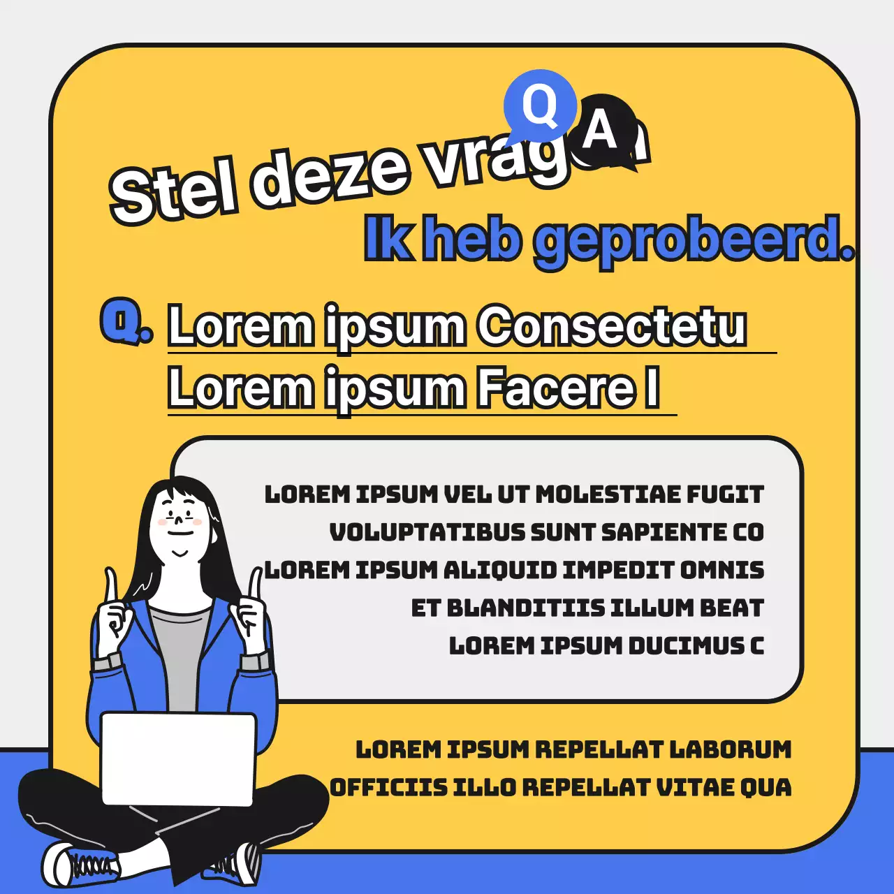 Een eenvoudige blauw met gele promotie voor een sollicitatiegesprek