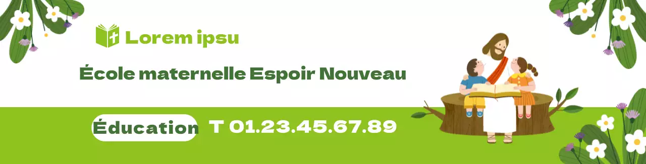 Illustration d'un personnage vert Promotion de l'église et de l'école maternelle