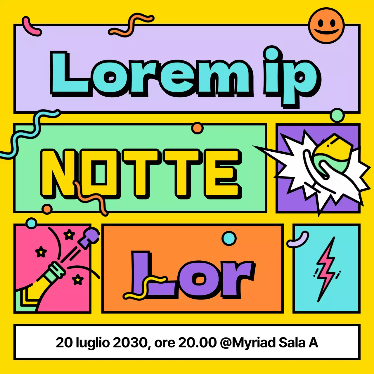 Avvisi per feste pop-art kitsch