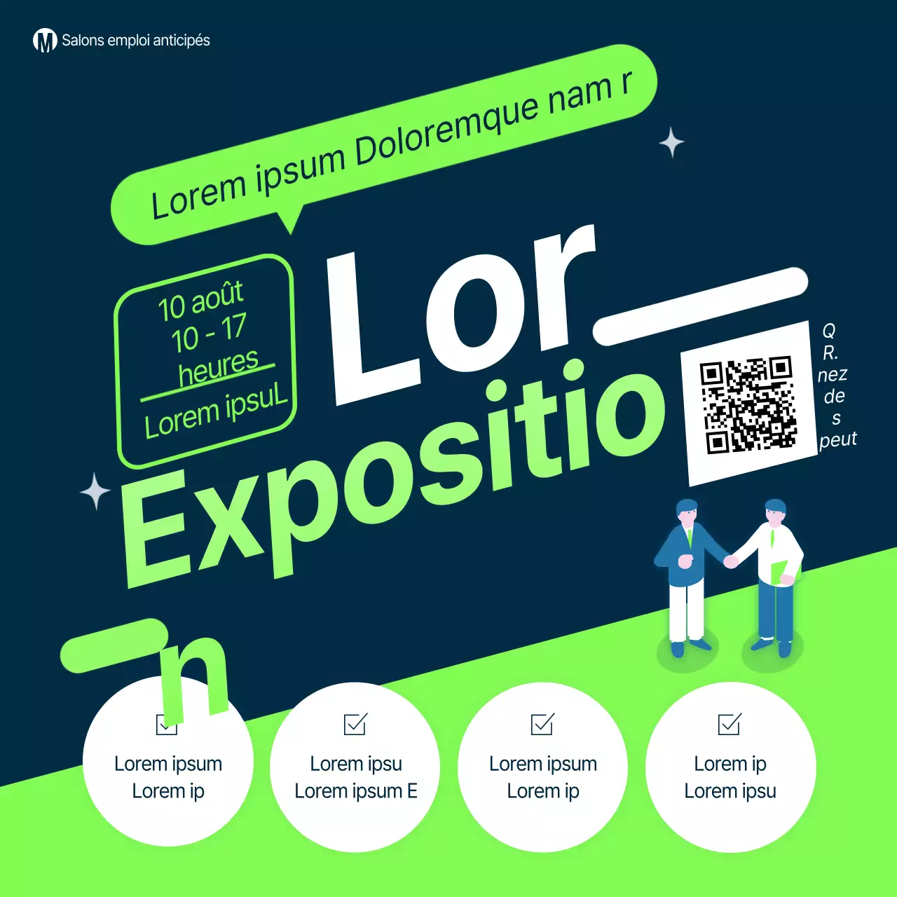 Flux Instagram du salon de l'emploi avec du texte vert marine