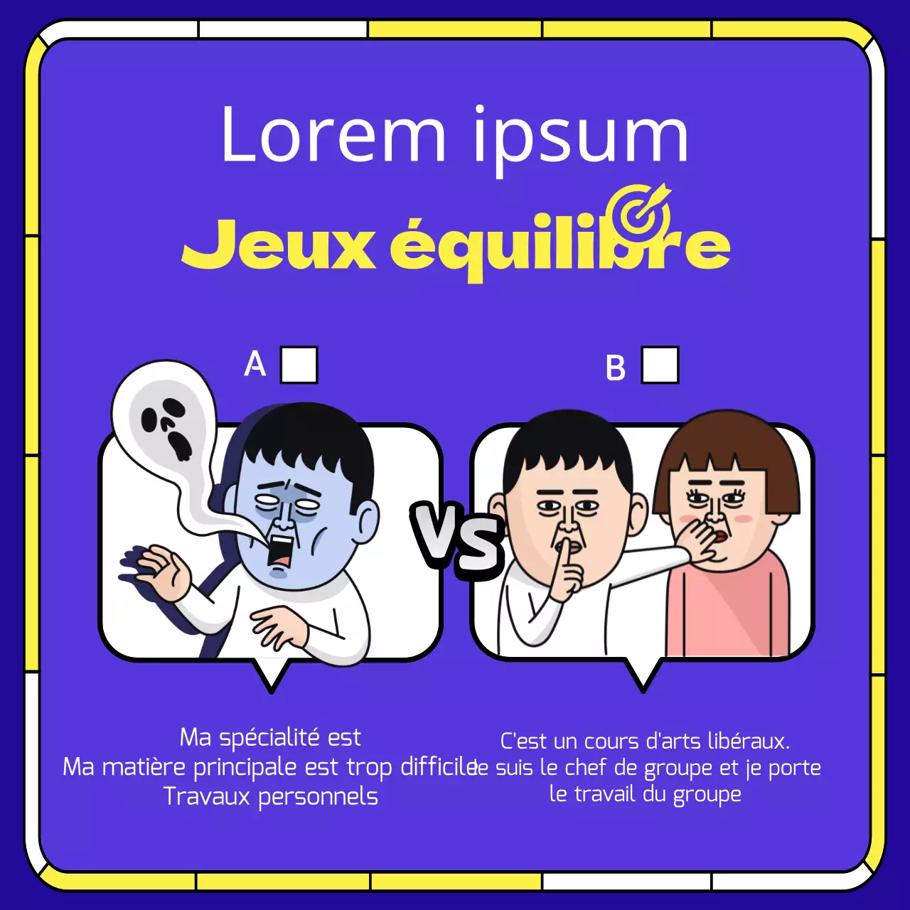 Modèle de jeu "College Life Balance" en violet et jaune