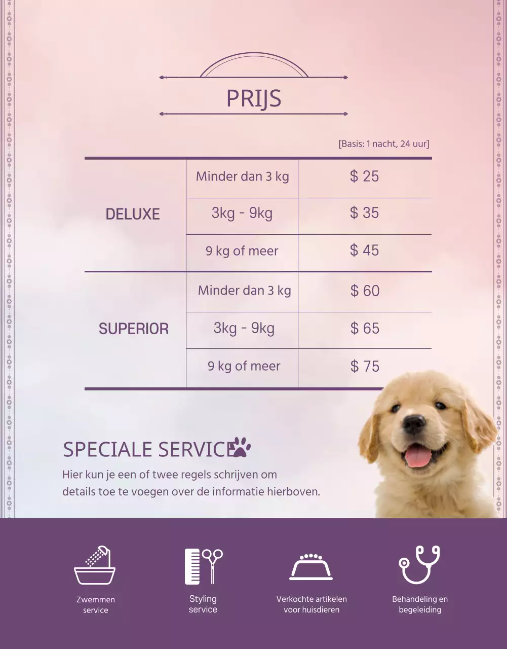 Promoot je dierenhotel in paars en roze