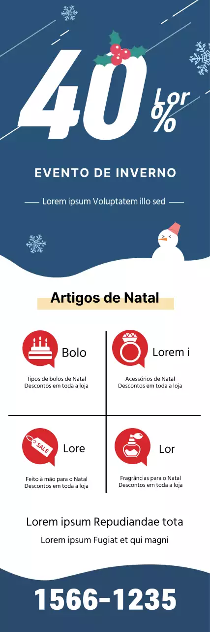 As letras ilustradas azuis realçam o anúncio do evento de saldos de Natal